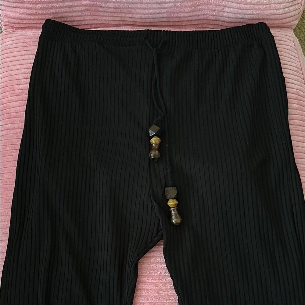 Zara Black Sweatpants with Elastic Waistband and Tassel Accents